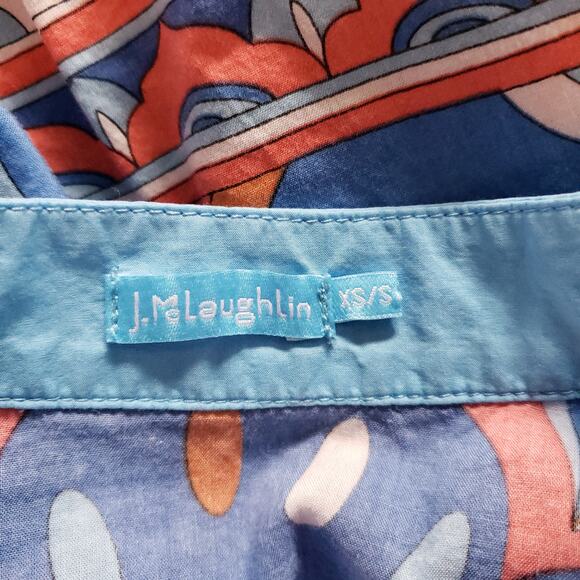 J. McLaughlin Button Front Poncho Printed Blue Orange Boxy Relaxed Women XS - Picture 8 of 10